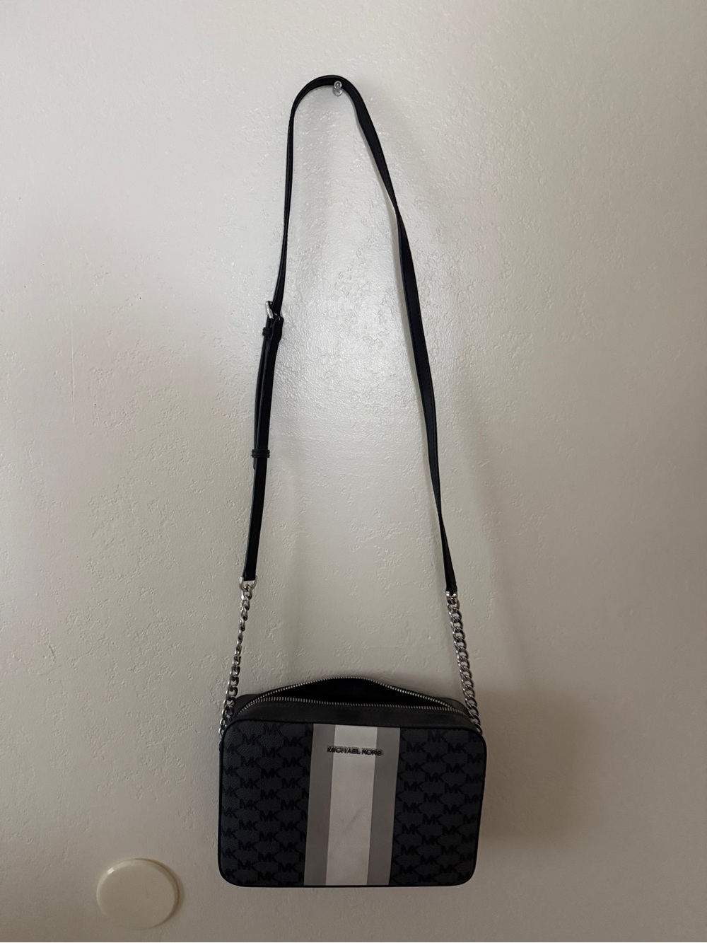 Michael Kors Black and Gray Logo Stripe Crossbody gently used